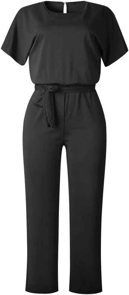 Lisa Colly Women's Summer Casual Solid Short Sleeve Wide Leg Jumpsuits Rompers Overalls Party Club Pants