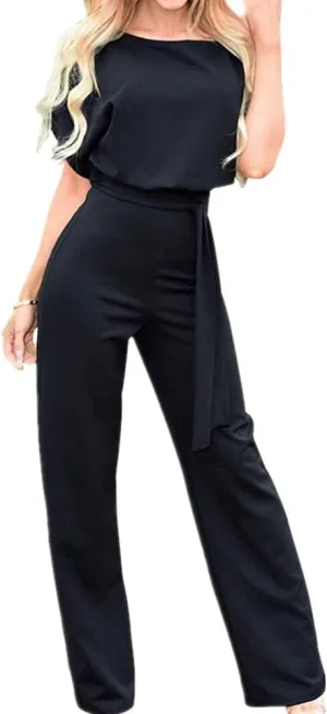 Lisa Colly Women's Summer Casual Solid Short Sleeve Wide Leg Jumpsuits Rompers Overalls Party Club Pants