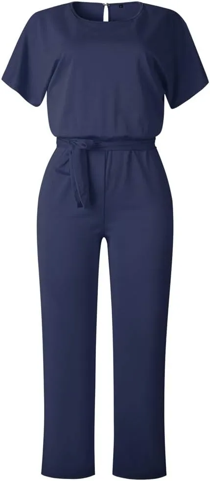 Lisa Colly Women's Summer Casual Solid Short Sleeve Wide Leg Jumpsuits Rompers Overalls Party Club Pants