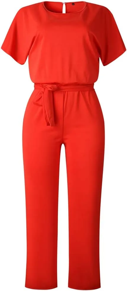 Lisa Colly Women's Summer Casual Solid Short Sleeve Wide Leg Jumpsuits Rompers Overalls Party Club Pants