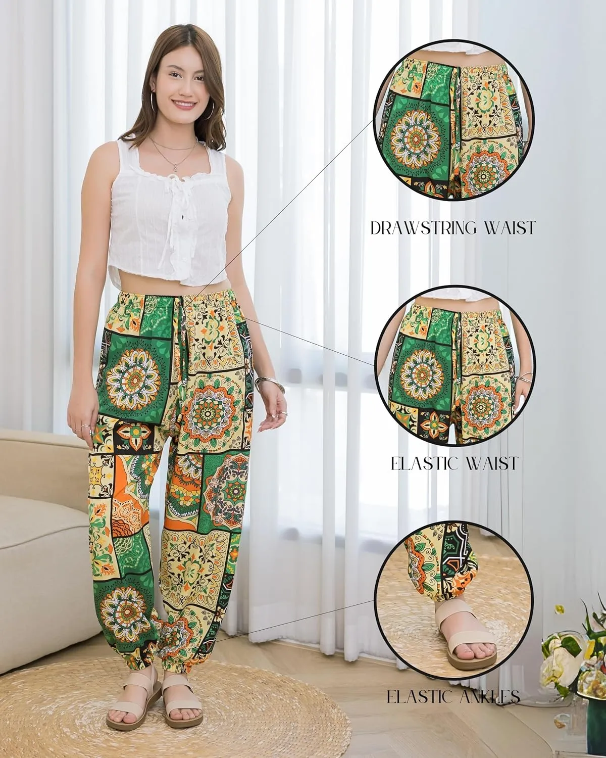 LOFBAZ Women Boho Harem Pants High Waist Yoga Joggers Clothes Flowy Loose Summer Beach Trouser Hippie Bohemian Lounge