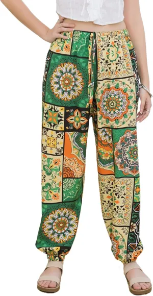 LOFBAZ Women Boho Harem Pants High Waist Yoga Joggers Clothes Flowy Loose Summer Beach Trouser Hippie Bohemian Lounge