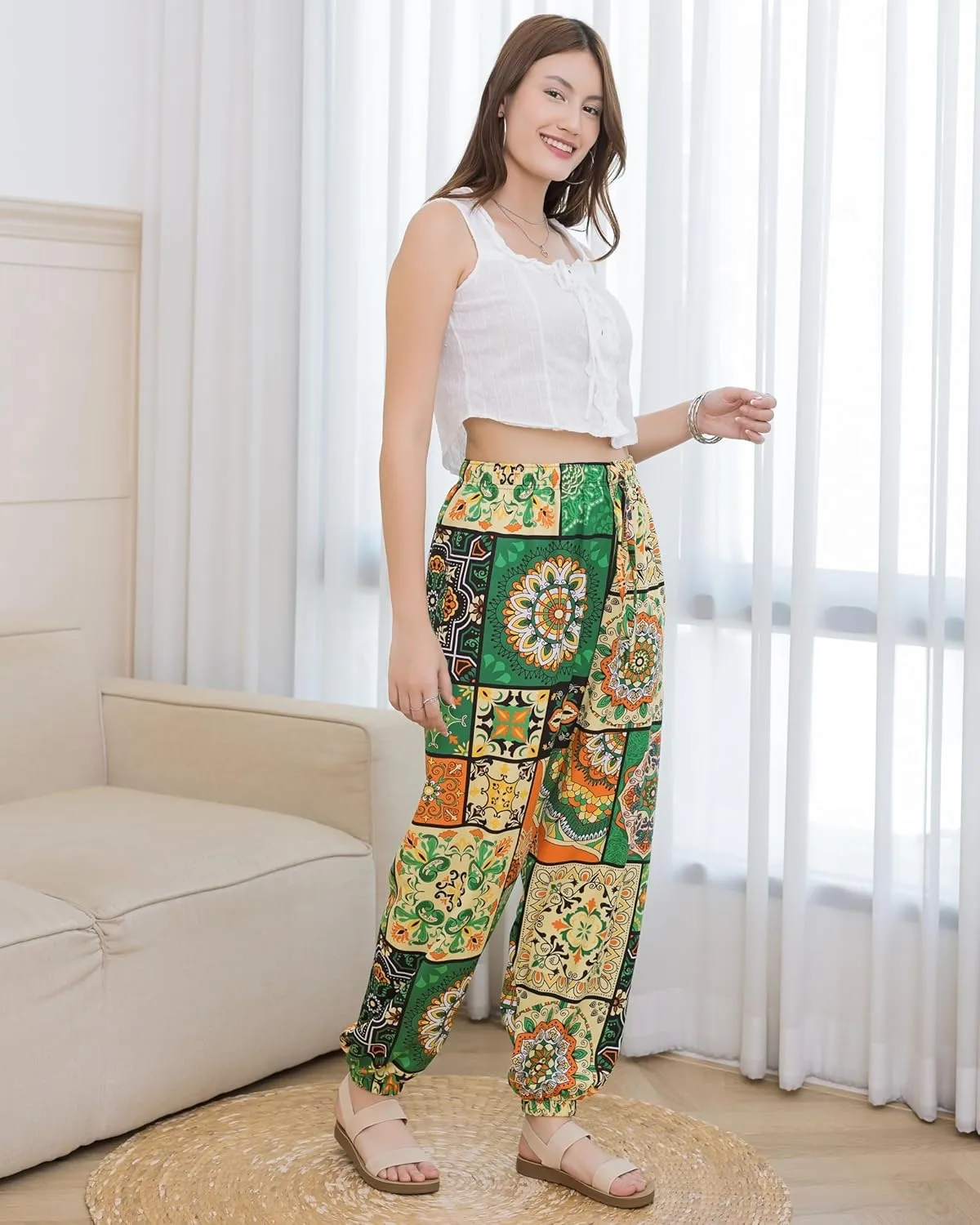 LOFBAZ Women Boho Harem Pants High Waist Yoga Joggers Clothes Flowy Loose Summer Beach Trouser Hippie Bohemian Lounge
