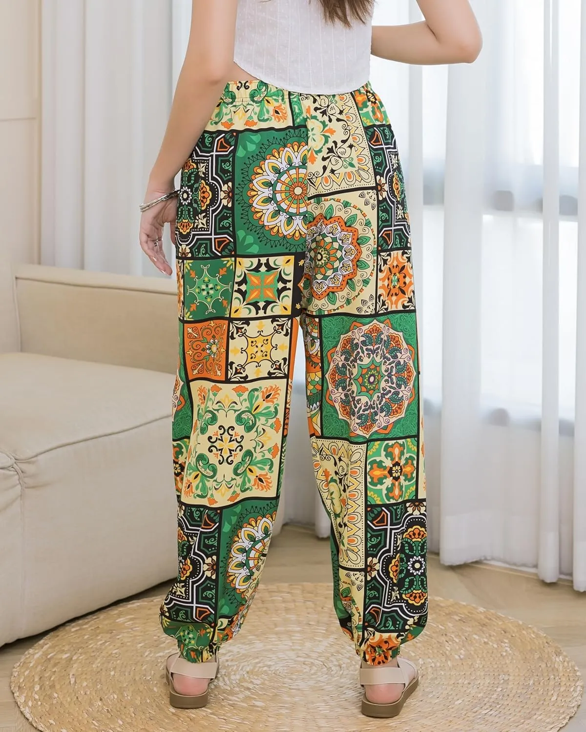 LOFBAZ Women Boho Harem Pants High Waist Yoga Joggers Clothes Flowy Loose Summer Beach Trouser Hippie Bohemian Lounge