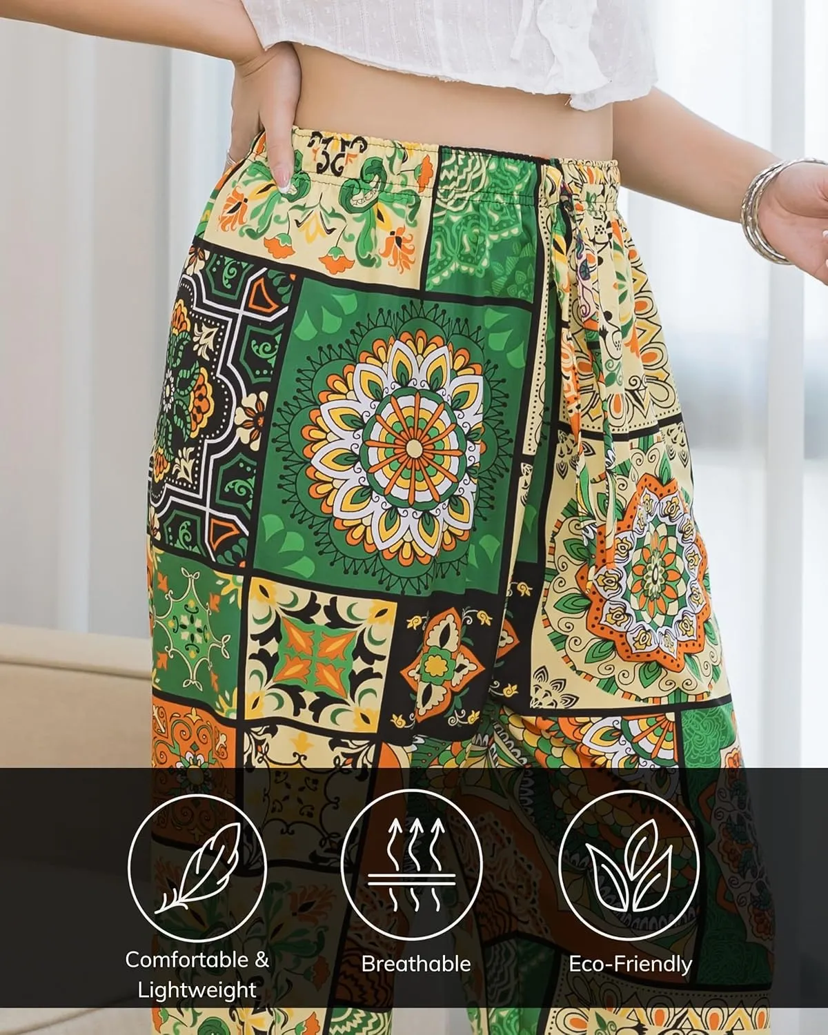 LOFBAZ Women Boho Harem Pants High Waist Yoga Joggers Clothes Flowy Loose Summer Beach Trouser Hippie Bohemian Lounge