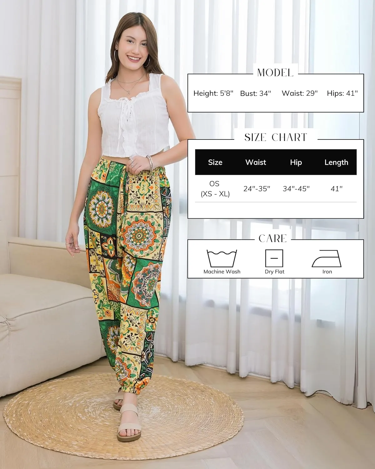 LOFBAZ Women Boho Harem Pants High Waist Yoga Joggers Clothes Flowy Loose Summer Beach Trouser Hippie Bohemian Lounge