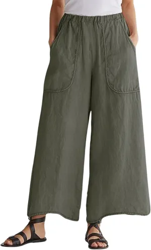 Long Pants for Womens High Waisted Straight Wide Leg Trousers Casual Loose Elastic Waist Palazzo Pants