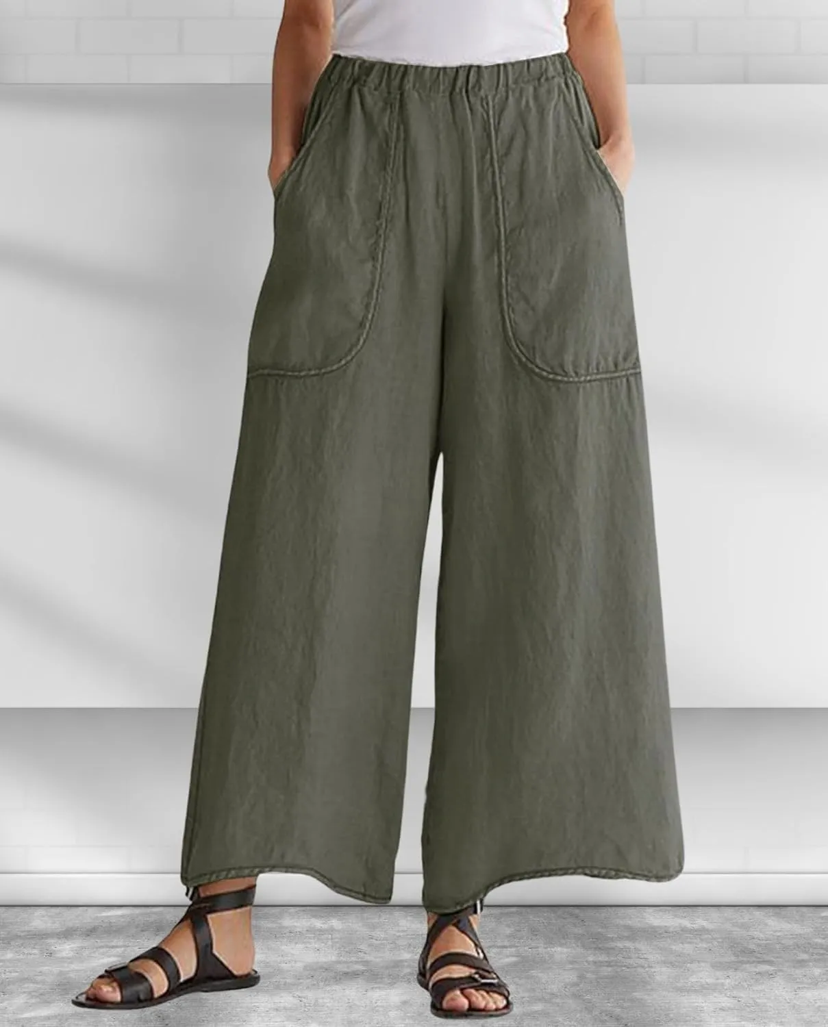 Long Pants for Womens High Waisted Straight Wide Leg Trousers Casual Loose Elastic Waist Palazzo Pants