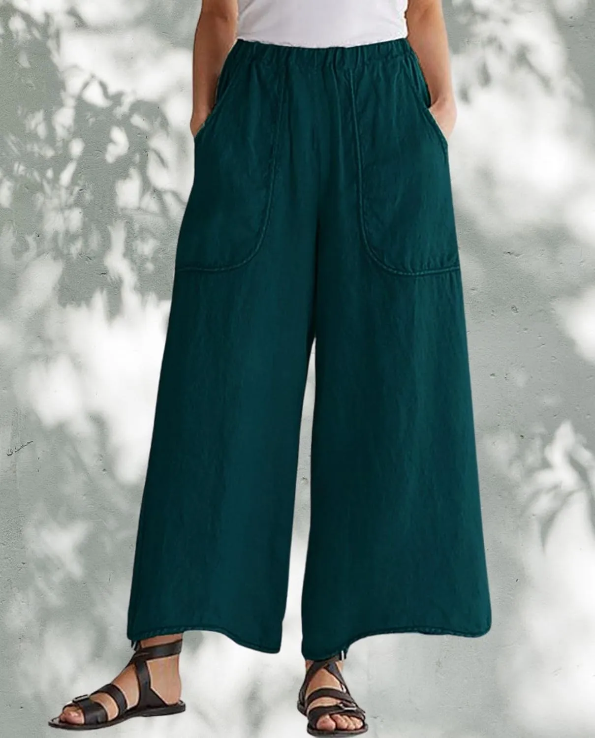 Long Pants for Womens High Waisted Straight Wide Leg Trousers Casual Loose Elastic Waist Palazzo Pants