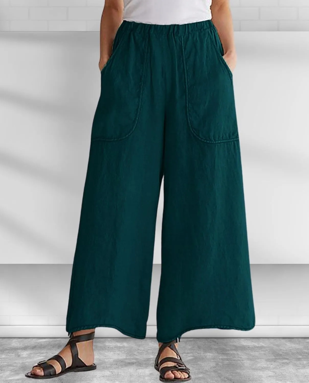 Long Pants for Womens High Waisted Straight Wide Leg Trousers Casual Loose Elastic Waist Palazzo Pants