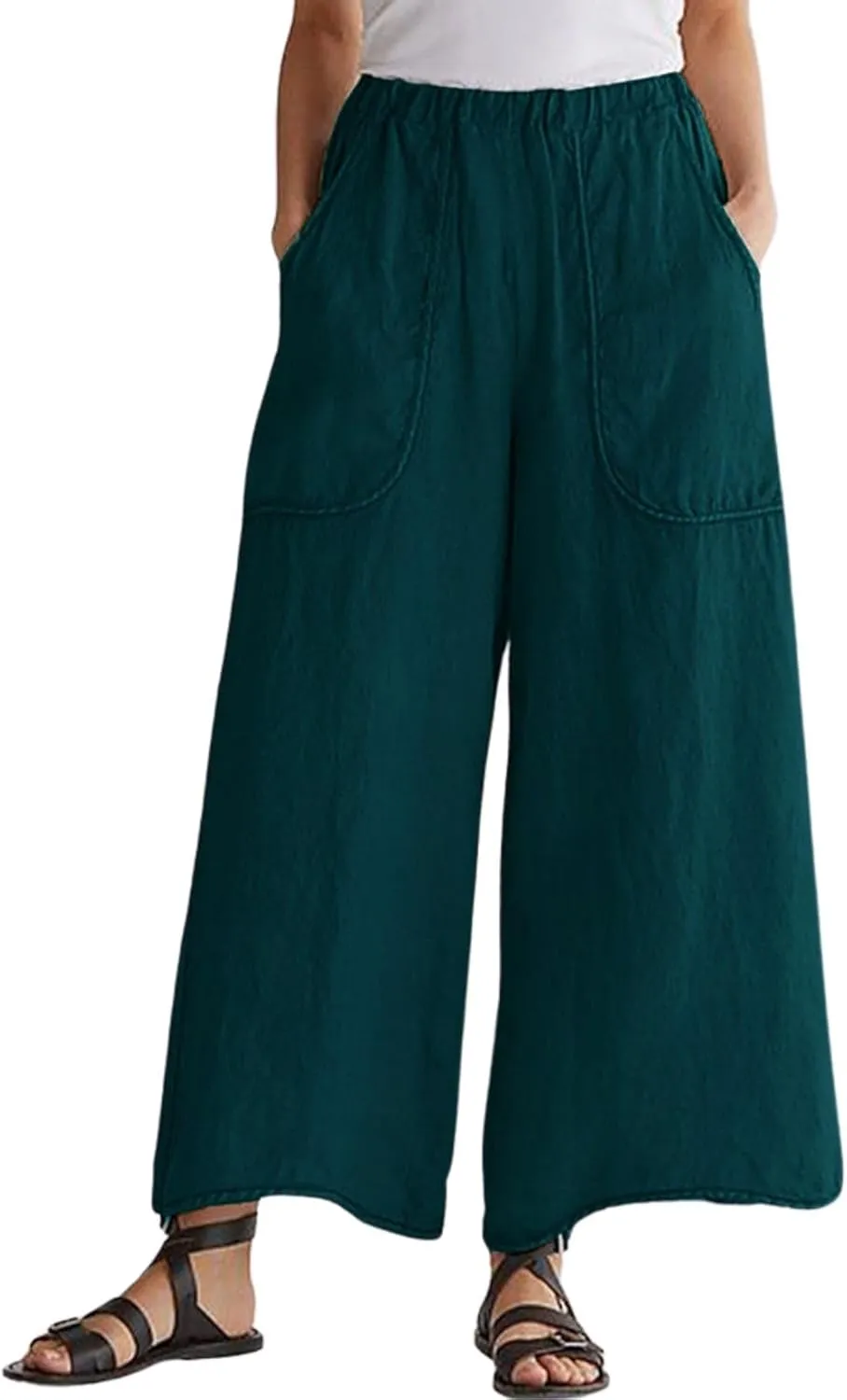 Long Pants for Womens High Waisted Straight Wide Leg Trousers Casual Loose Elastic Waist Palazzo Pants