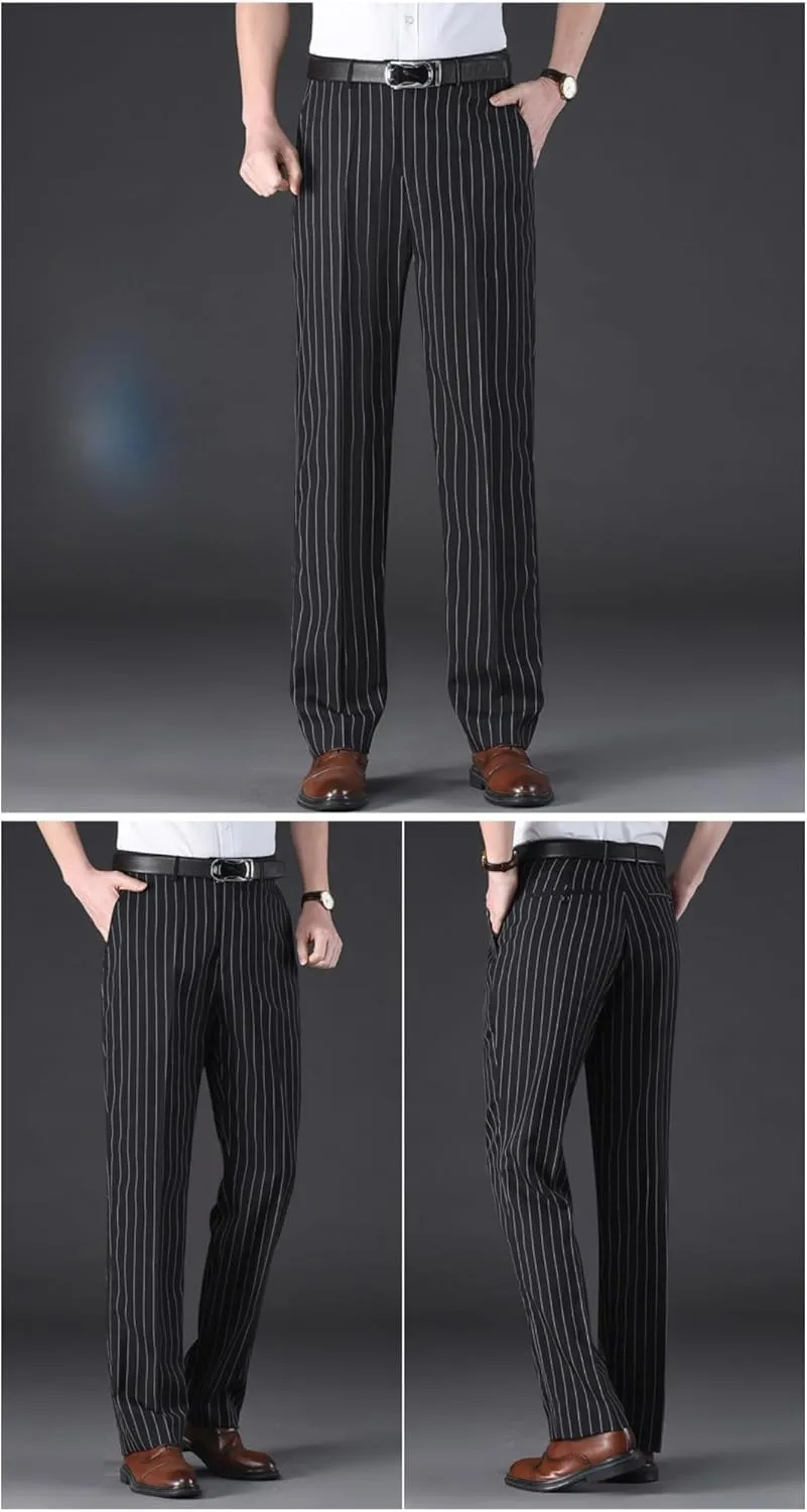 Maiyifu-GJ Men's Slim Striped Casual Tapered Pant Pinstripe Wrinkle Resistant Suit Pant Lightweight Business Dress Trousers