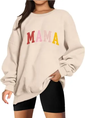 Mama Sweatshirt for Women Mom Life Mama Mommy Mom Bruh Letter Print Long Sleeve Loose Oversized Pullover Tops
