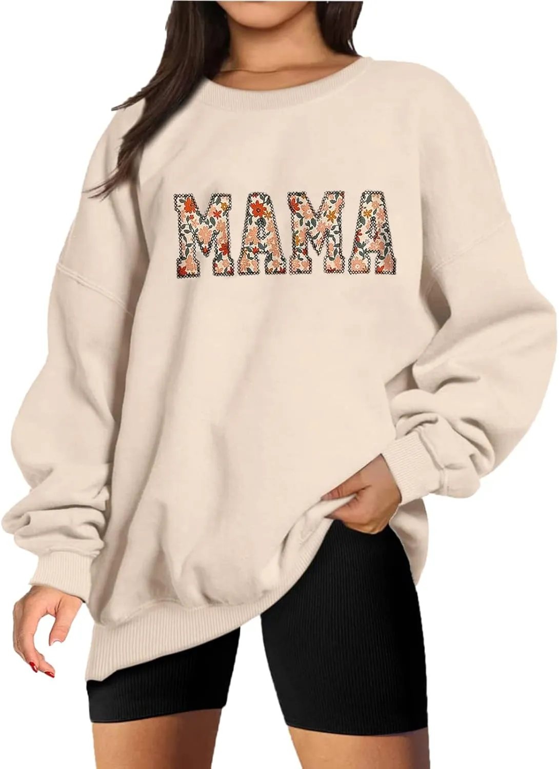 Mama Sweatshirt for Women Mom Life Mama Mommy Mom Bruh Letter Print Long Sleeve Loose Oversized Pullover Tops