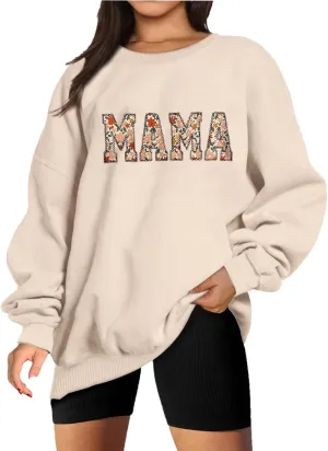 Mama Sweatshirt for Women Mom Life Mama Mommy Mom Bruh Letter Print Long Sleeve Loose Oversized Pullover Tops