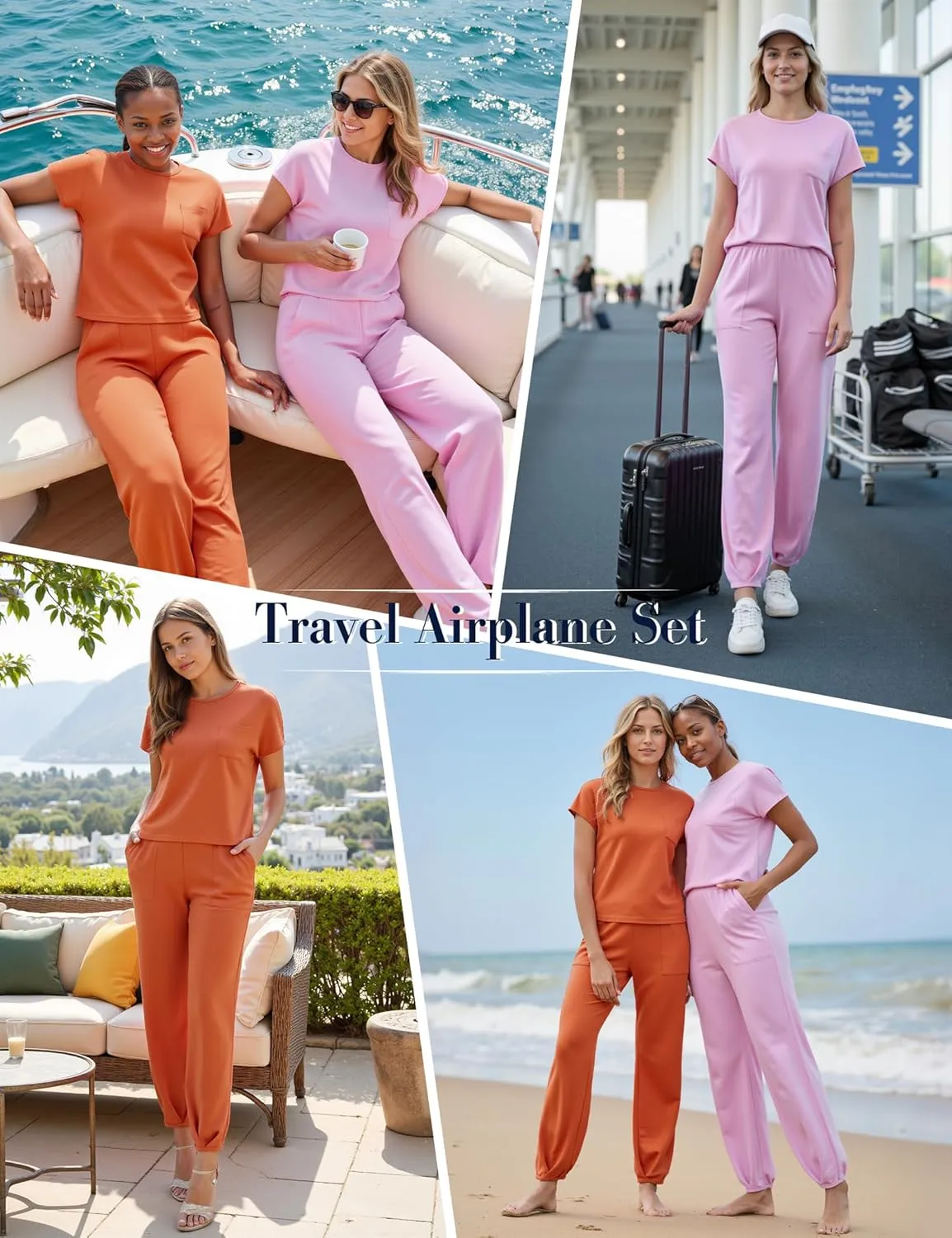 Marvmys Women's Casual Crew Neck Short Sleeve Lounge Set 2 Piece Outfits Travel Tracksuit Pants and Top Loungewear Set