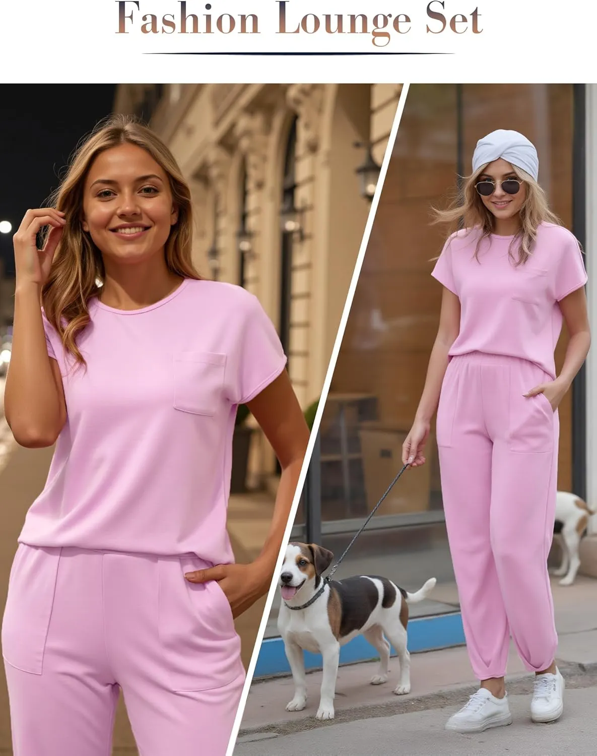 Marvmys Women's Casual Crew Neck Short Sleeve Lounge Set 2 Piece Outfits Travel Tracksuit Pants and Top Loungewear Set