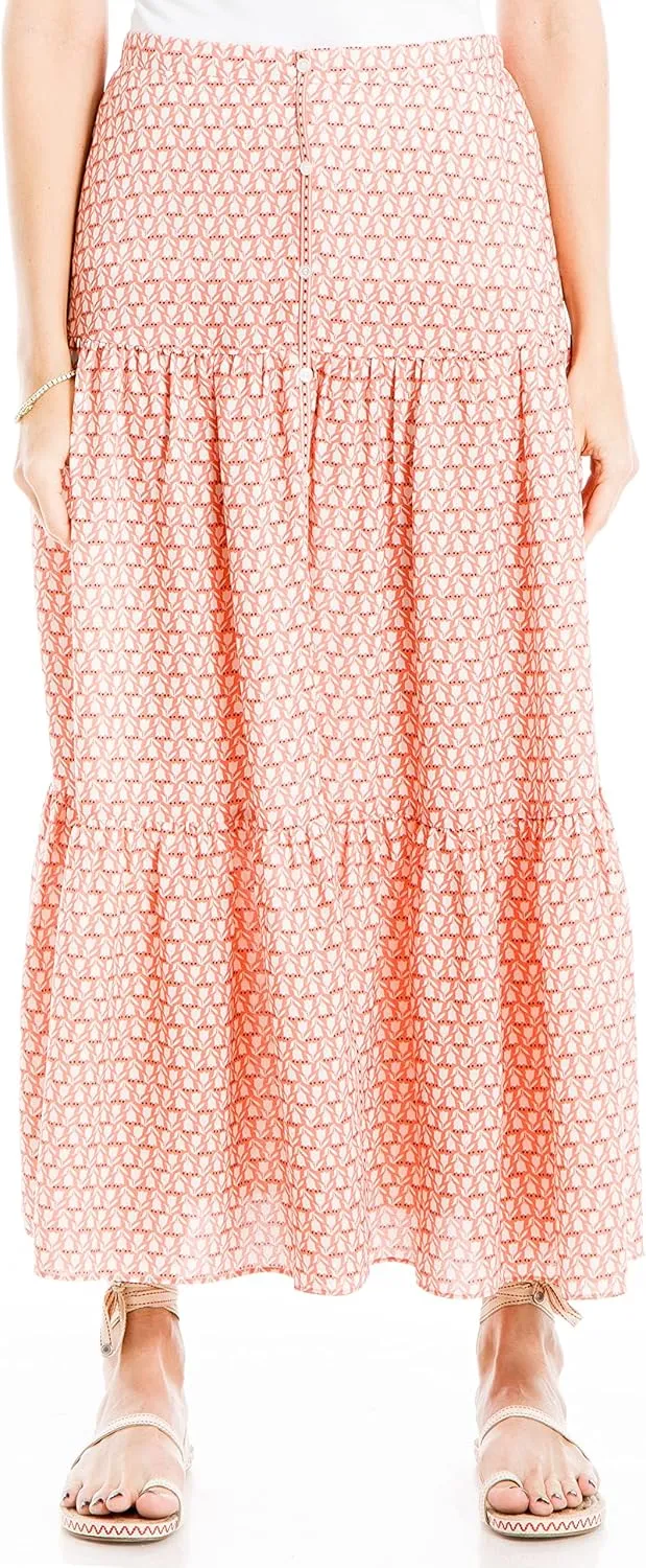 Max Studio Women's Button Front Tiered Midi Skirt