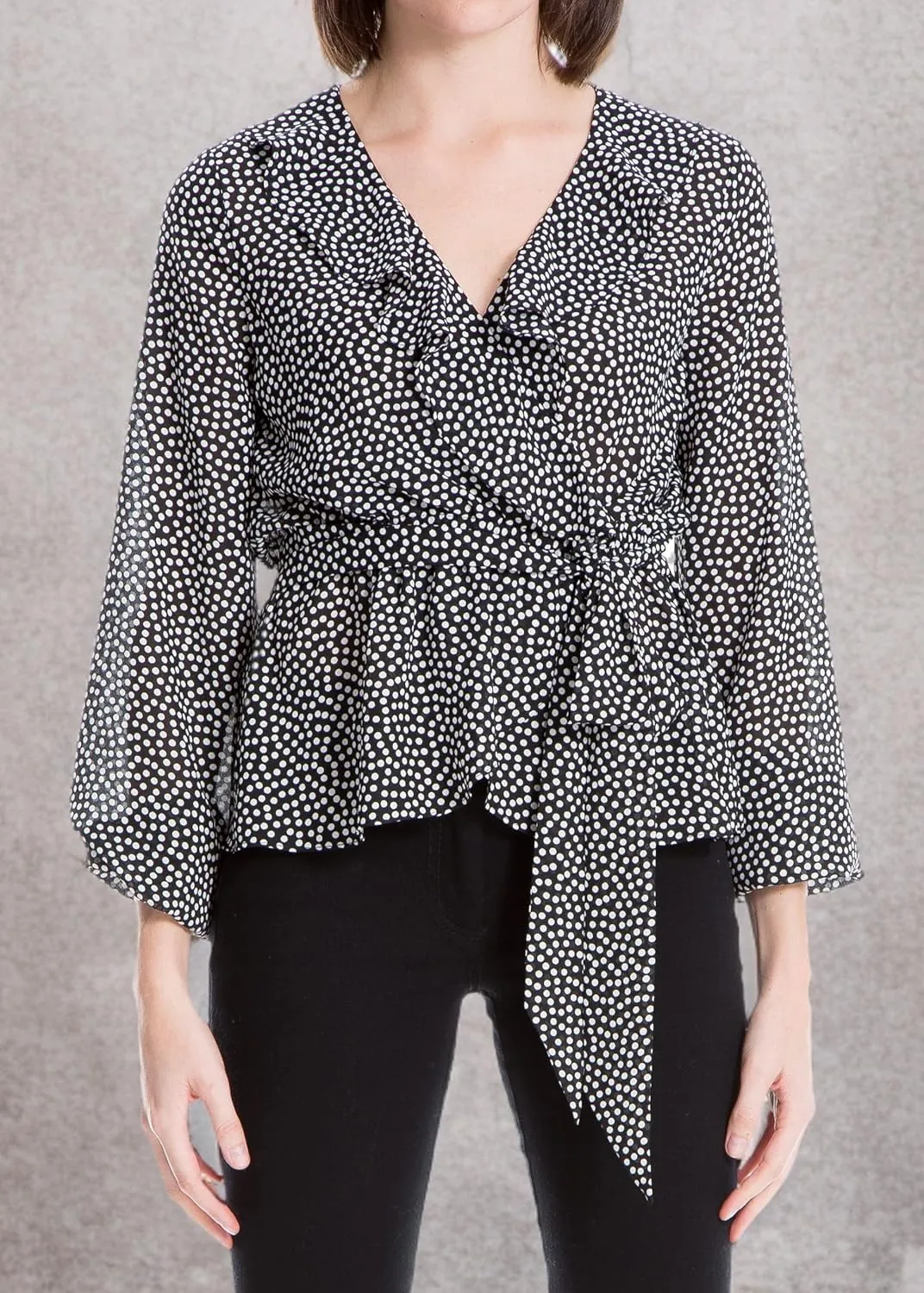 Max Studio Women's Plus Size Long Sleeve Wrap Ruffle Front Top