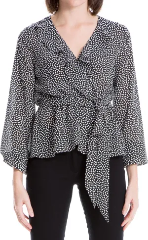 Max Studio Women's Plus Size Long Sleeve Wrap Ruffle Front Top