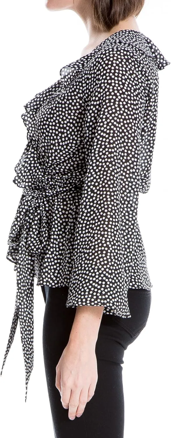Max Studio Women's Plus Size Long Sleeve Wrap Ruffle Front Top