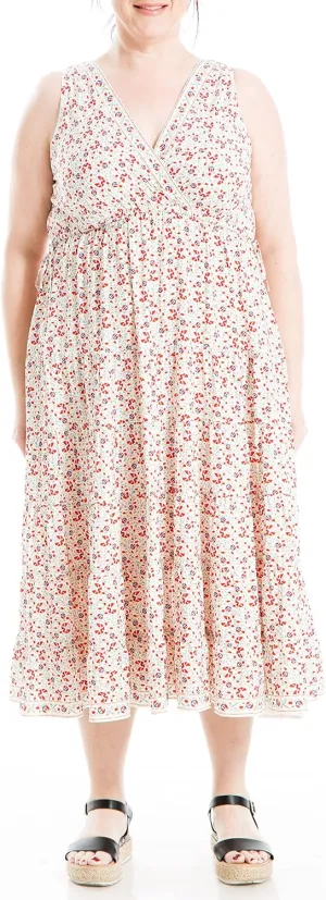 Max Studio Women's Plus Size Sleevless V Neck Tiered Midi Dress