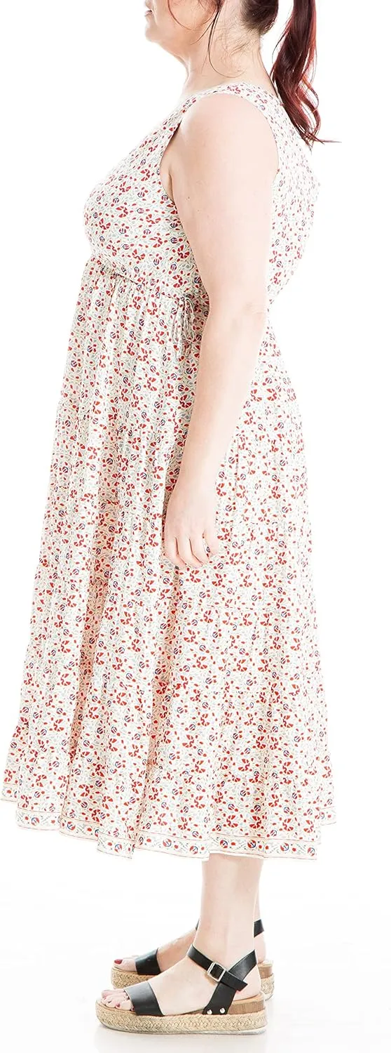 Max Studio Women's Plus Size Sleevless V Neck Tiered Midi Dress
