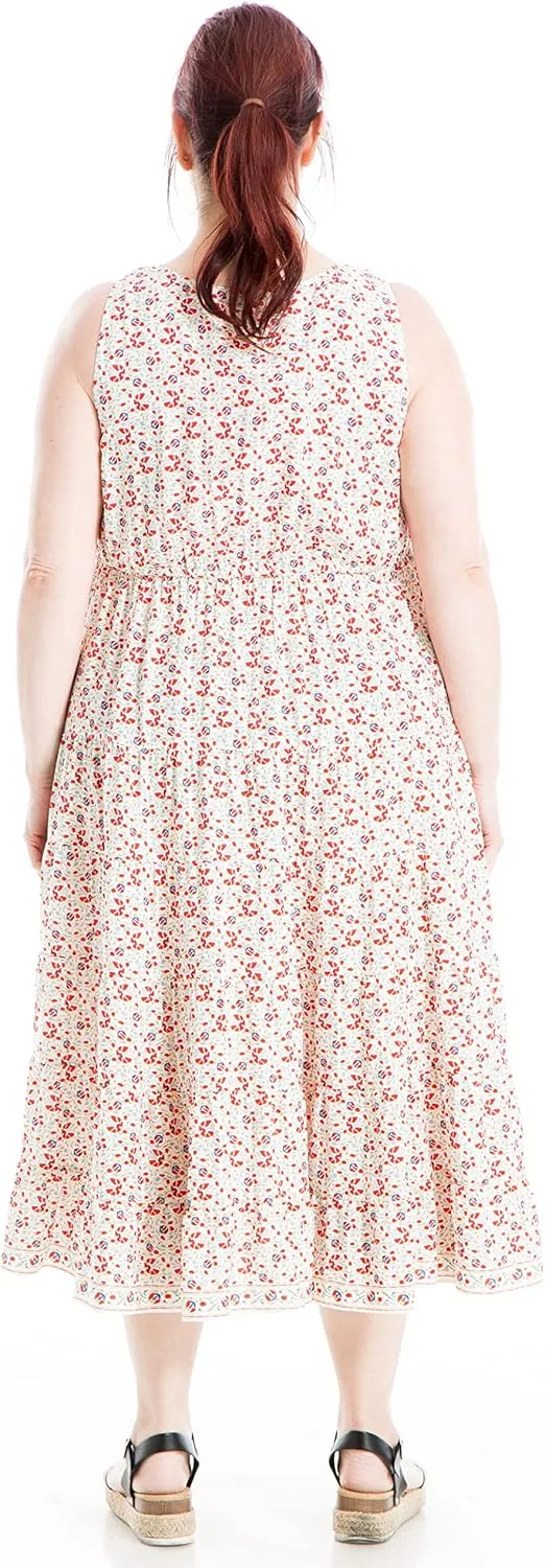 Max Studio Women's Plus Size Sleevless V Neck Tiered Midi Dress