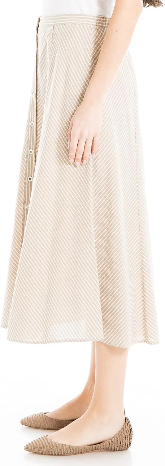 Max Studio Women's Yarn Dye Linen Skirt with Buttons