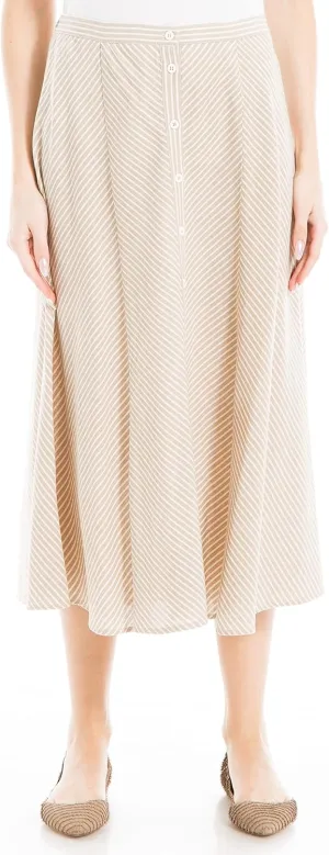 Max Studio Women's Yarn Dye Linen Skirt with Buttons