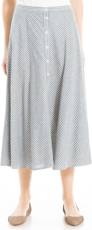 Max Studio Women's Yarn Dye Linen Skirt with Buttons