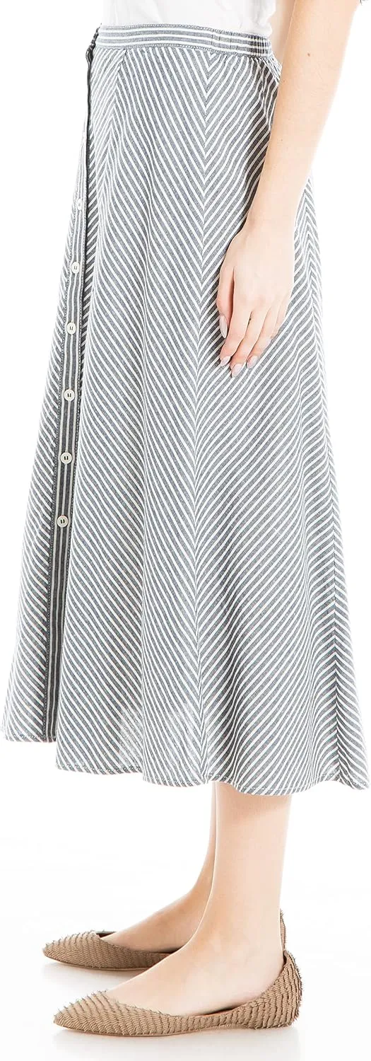 Max Studio Women's Yarn Dye Linen Skirt with Buttons