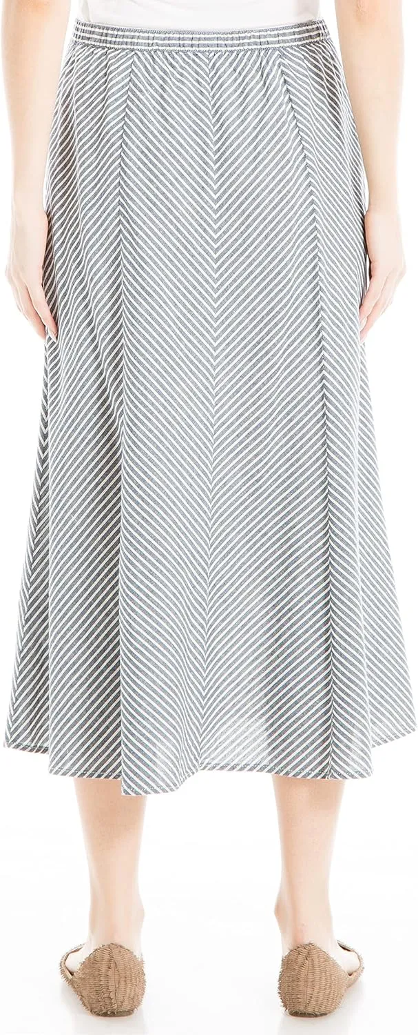 Max Studio Women's Yarn Dye Linen Skirt with Buttons