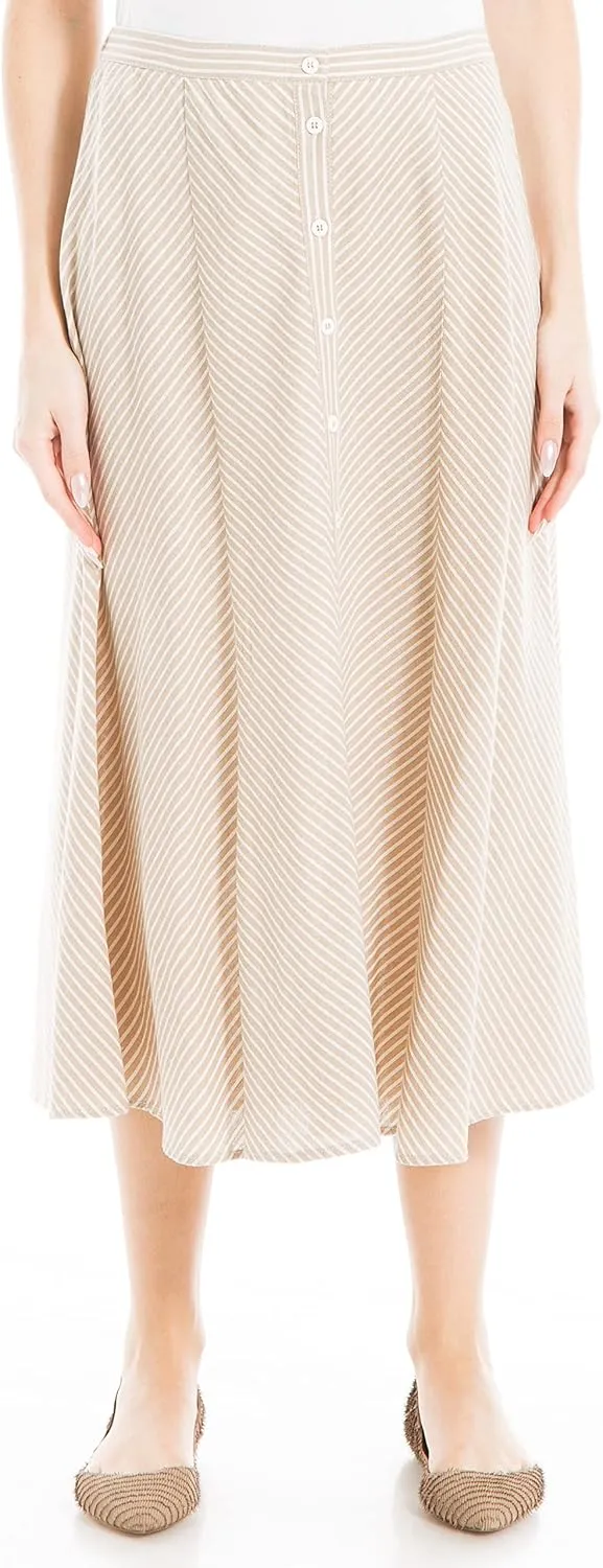 Max Studio Women's Yarn Dye Linen Skirt with Buttons