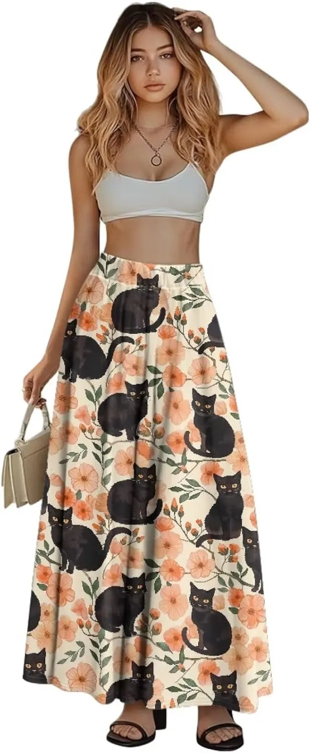 Maxi Skirts for Women Flowy Autumn Skirts with Pockets Pleated Skirt High Waisted Midi Long Skirt Reg and Plus Size S-XXL