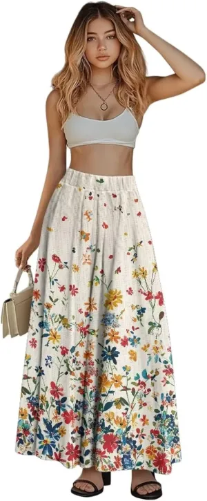 Maxi Skirts for Women Flowy Autumn Skirts with Pockets Pleated Skirt High Waisted Midi Long Skirt Reg and Plus Size S-XXL