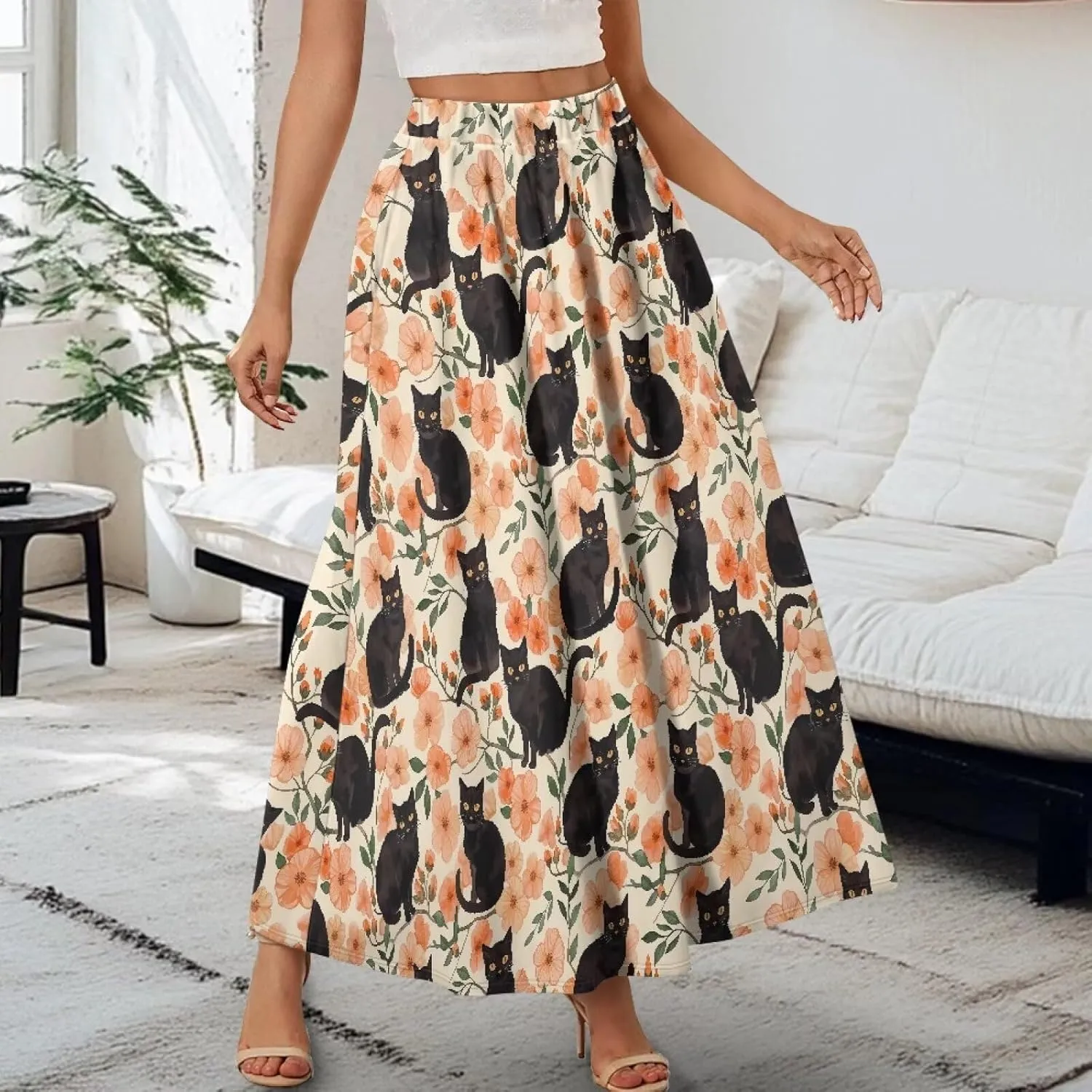 Maxi Skirts for Women Flowy Autumn Skirts with Pockets Pleated Skirt High Waisted Midi Long Skirt Reg and Plus Size S-XXL