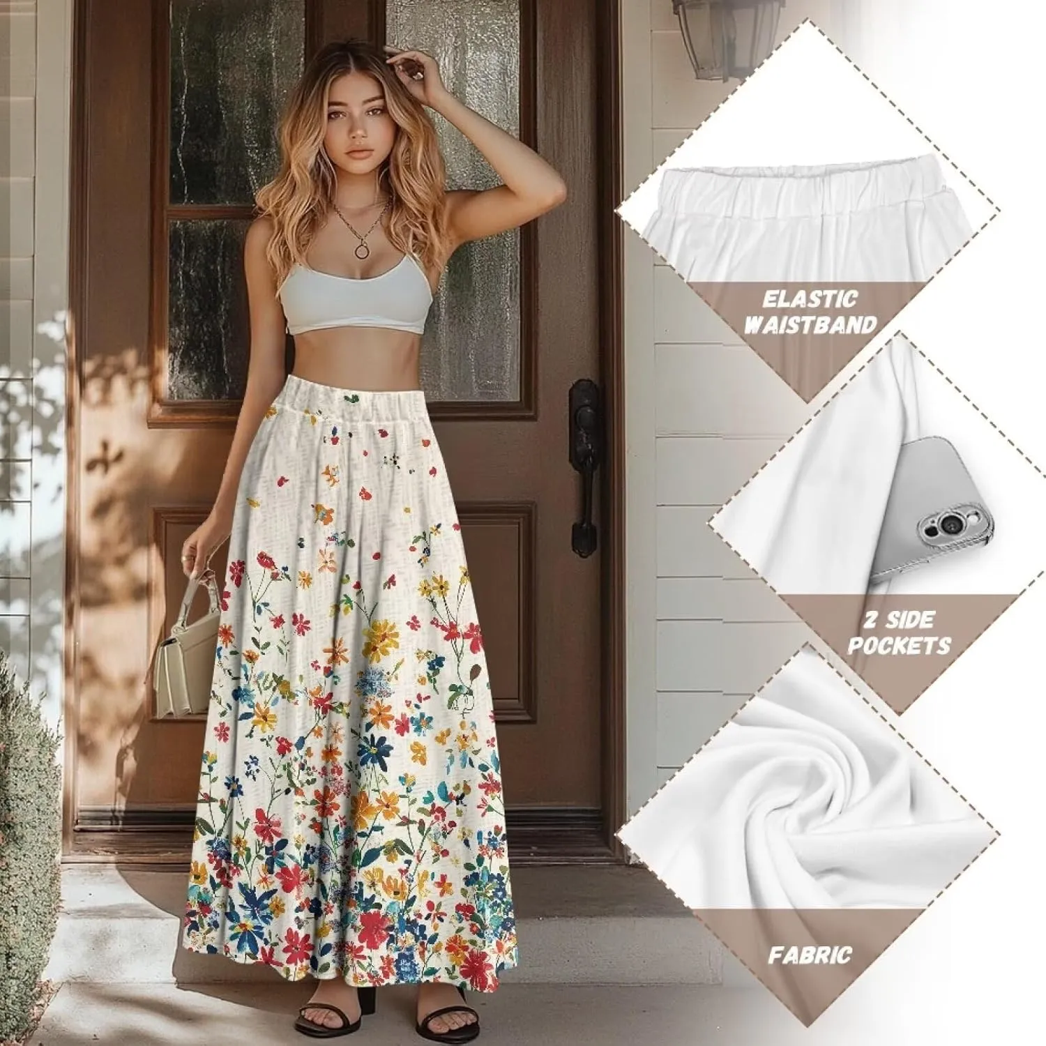 Maxi Skirts for Women Flowy Autumn Skirts with Pockets Pleated Skirt High Waisted Midi Long Skirt Reg and Plus Size S-XXL