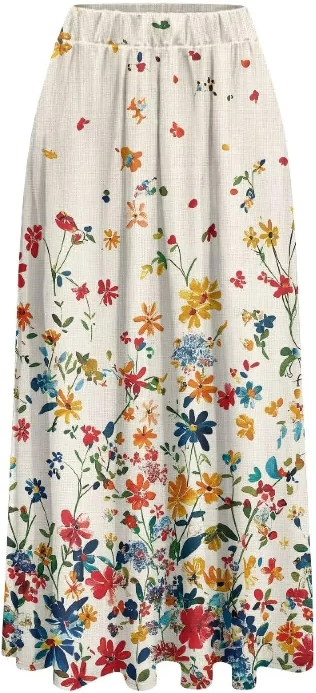 Maxi Skirts for Women Flowy Autumn Skirts with Pockets Pleated Skirt High Waisted Midi Long Skirt Reg and Plus Size S-XXL