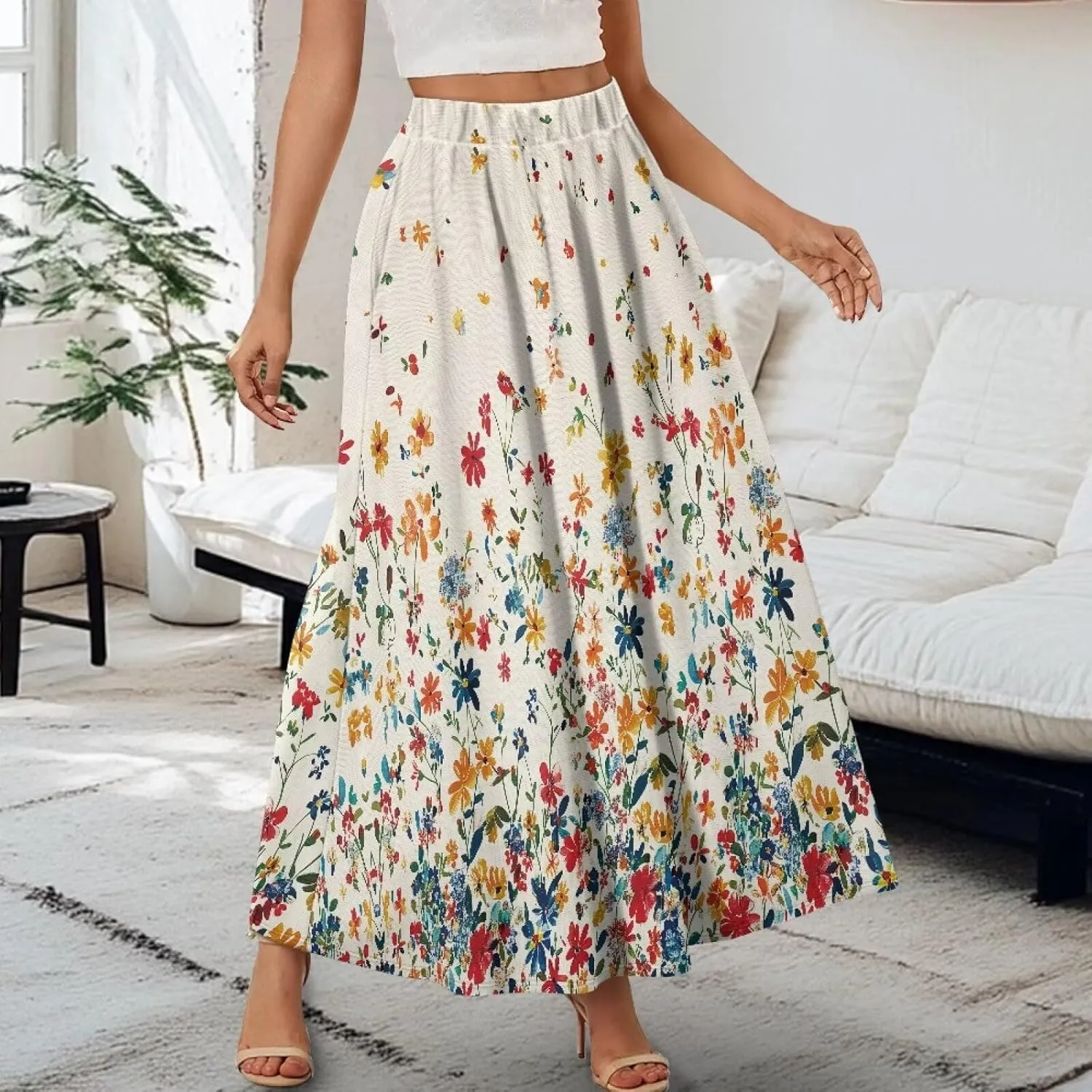 Maxi Skirts for Women Flowy Autumn Skirts with Pockets Pleated Skirt High Waisted Midi Long Skirt Reg and Plus Size S-XXL