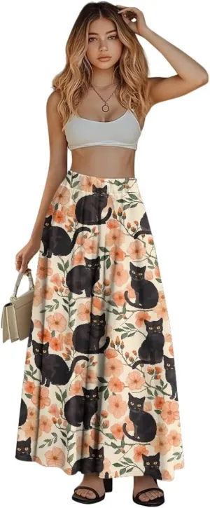Maxi Skirts for Women Flowy Autumn Skirts with Pockets Pleated Skirt High Waisted Midi Long Skirt Reg and Plus Size S-XXL
