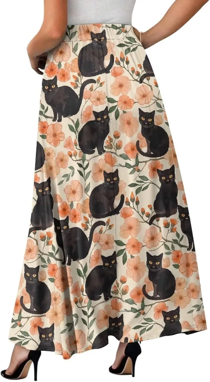Maxi Skirts for Women Flowy Autumn Skirts with Pockets Pleated Skirt High Waisted Midi Long Skirt Reg and Plus Size S-XXL