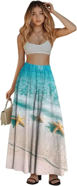Maxi Skirts for Women with Pockets Pleated Elastic High Waist Flowy A-Line Midi Long Skirts Casual Work Long Skirt S-XXL