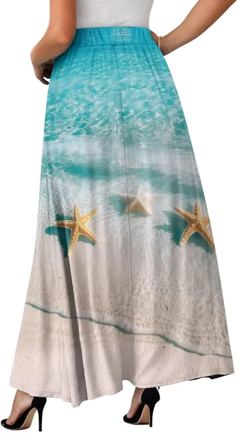 Maxi Skirts for Women with Pockets Pleated Elastic High Waist Flowy A-Line Midi Long Skirts Casual Work Long Skirt S-XXL