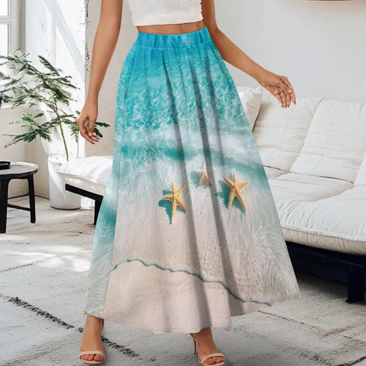 Maxi Skirts for Women with Pockets Pleated Elastic High Waist Flowy A-Line Midi Long Skirts Casual Work Long Skirt S-XXL