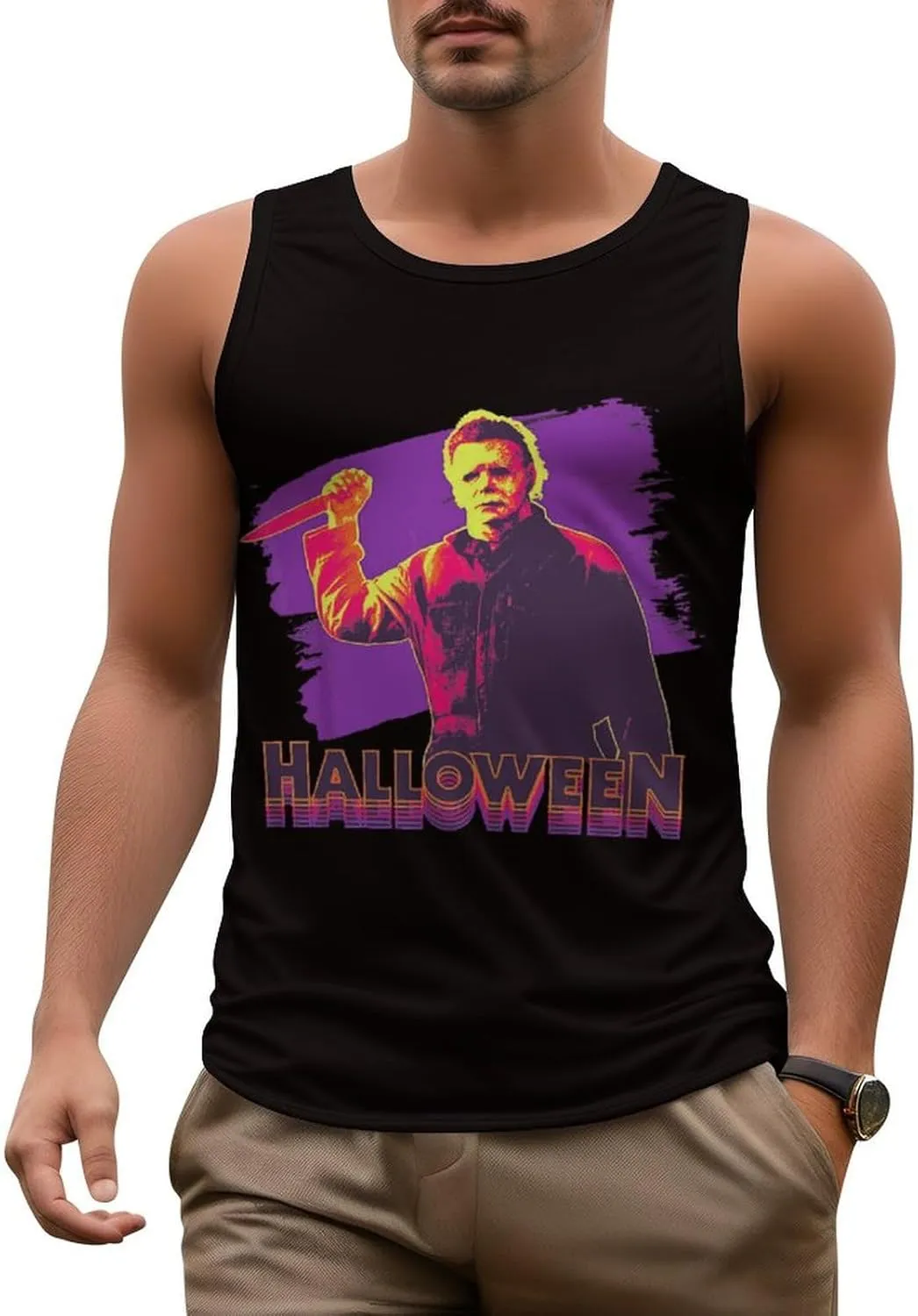 Men's Athletic Tank Halloween Michael Myers Casual Sleeveless Workout Shirts Top Slimming Body Shaper Vest Sports Undershirt