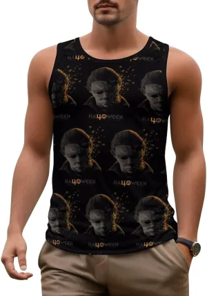 Men's Athletic Tank Halloween Michael Myers Casual Sleeveless Workout Shirts Top Slimming Body Shaper Vest Sports Undershirt