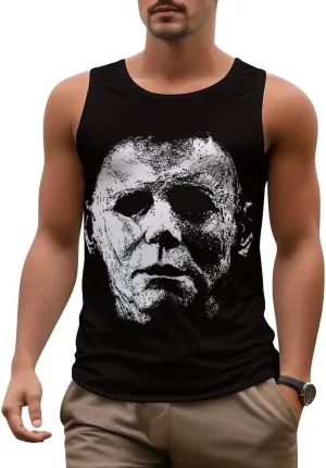Men's Athletic Tank Halloween Michael Myers Casual Sleeveless Workout Shirts Top Slimming Body Shaper Vest Sports Undershirt