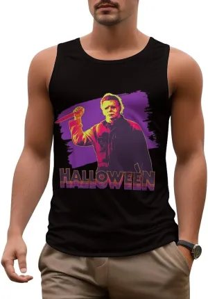 Men's Athletic Tank Halloween Michael Myers Casual Sleeveless Workout Shirts Top Slimming Body Shaper Vest Sports Undershirt
