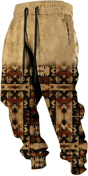 Mens Aztec Graphic Print Sweatpants Native American Pants Drawstring Waist Hip Hop Casual Joggers Pant